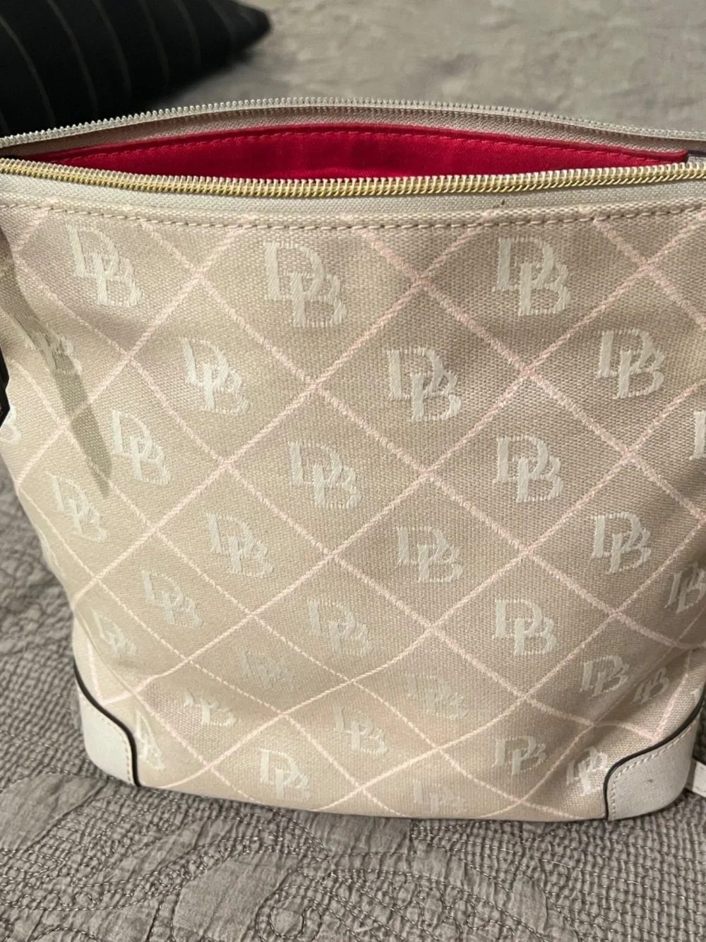 Dooney and Bourke Maxi Crossbody Canvas and Leather Cream Color